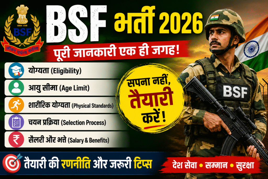 BSF भर्ती 2026 योग्यता, आयु सीमा, सैलरी और चयन प्रक्रिया